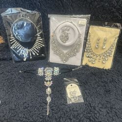 Silver Crystal Necklace and Earring Sets