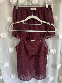 Gillian & O'Malley Burgundy Sheer Leopard Print Cami & shorts