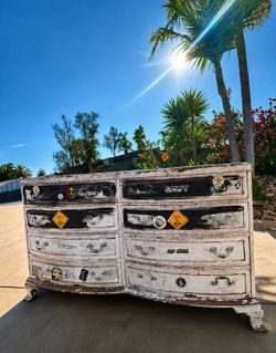 🌴 Beach Vibes Distressed Dresser w/ Glass Top 🌊