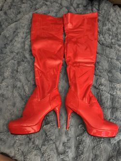 6” Red Knee High Stiletto Boots