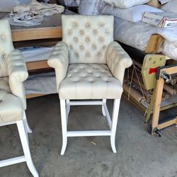 3 COUNTER HIEGHT TUFTED CHAIRS/ STOOLS