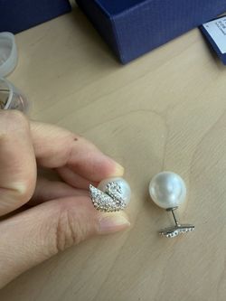 Swarovski Crystal Swan Pearl Earring Studs 