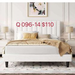 Allewie Queen Bed Frame/Velvet Upholstered Bed Frame with Vertical Channel Tufted Headboard（096-14）