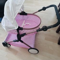 Double Baby Doll Stroller - Pale Pink & Mini Gold Stars - Foldable Canopy, Swivel Wheels, Storage Basket 