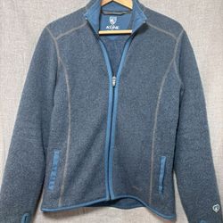 Kuhl Alfpaca Fleece Womens Jacket Heather Teal Blue Hiking Outerwear Thumb Holes