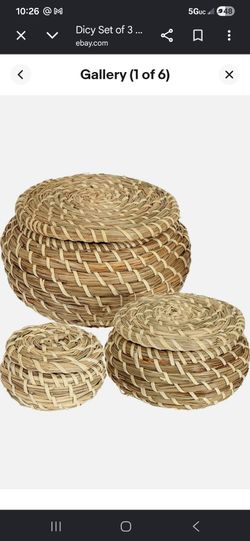 Dicy Set of 3 Small Wier Basket with Lid, Round Woven Seagrass