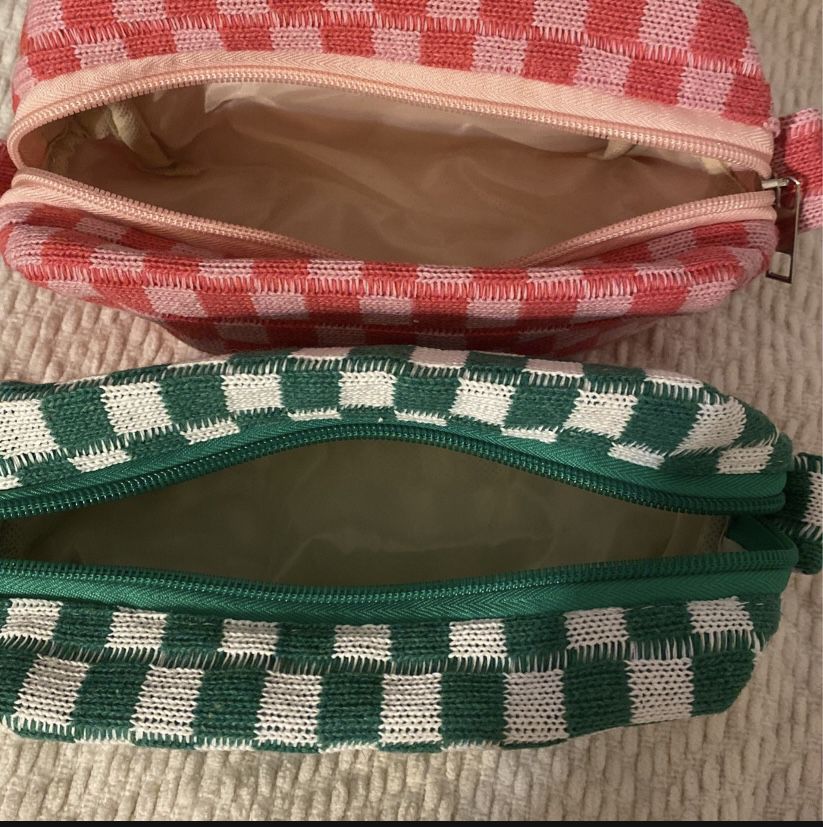 Anthropologie Pink And Green Checkered Coin Purse/Card Holder With