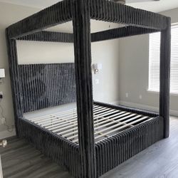 NEW Dark Grey Canopy QUEEN & KING Size Bed Frame Bluetooth  Speakers USB FINANCE Available $54