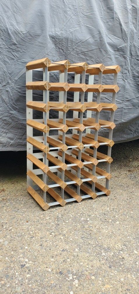 28 Bottle Industrial Wood Metal Wine Bottle Rack