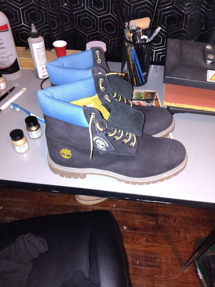 Charcoal Black And Blue Timberland Boots 