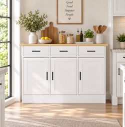 White Sideboard Buffet Cabinet with Drawers