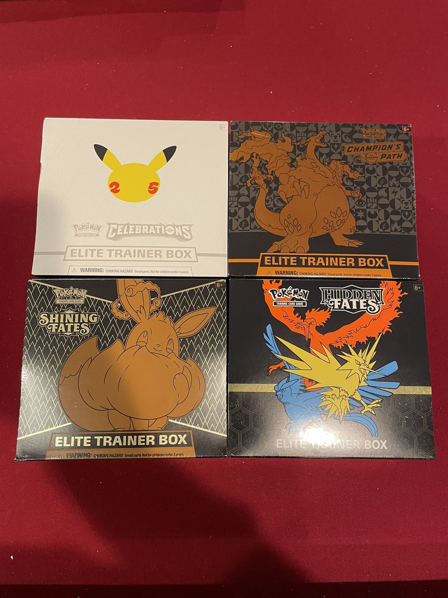 Pokmon Elite Trainer Boxes Celebrations Hidden Fates Shining Fates  Champions Path