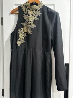 Pretty little thing  Black jumpsuit with Gold Floral Embroidery