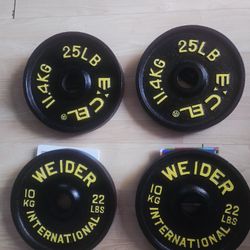 (2) 25. (2) 22 lbs Olympic Metal Plates 
