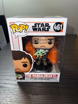 Mandalorian Unmasked w/ Grogu Battle Star Wars Funko Pop Bobblehead #461 Disney