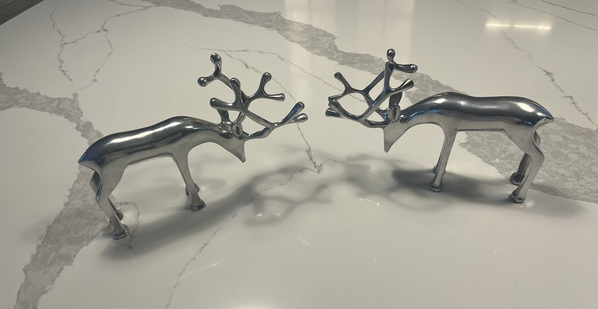 Set of 2 Heavy-Duty silver Reindeer Winter/Holiday Table Decorations, 6.5”H X 9.5”W