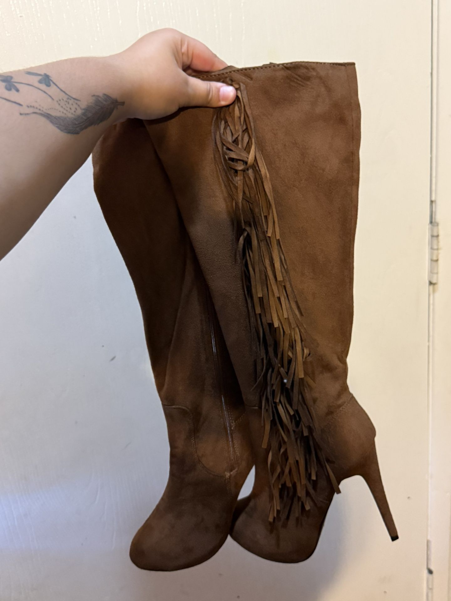 Brown Fringe High Heels