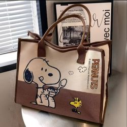 Kawaii Cartoon Dog Tote Bag – Large Capacity Canvas Shoulder Bag for Shopping, Travel & Daily Use