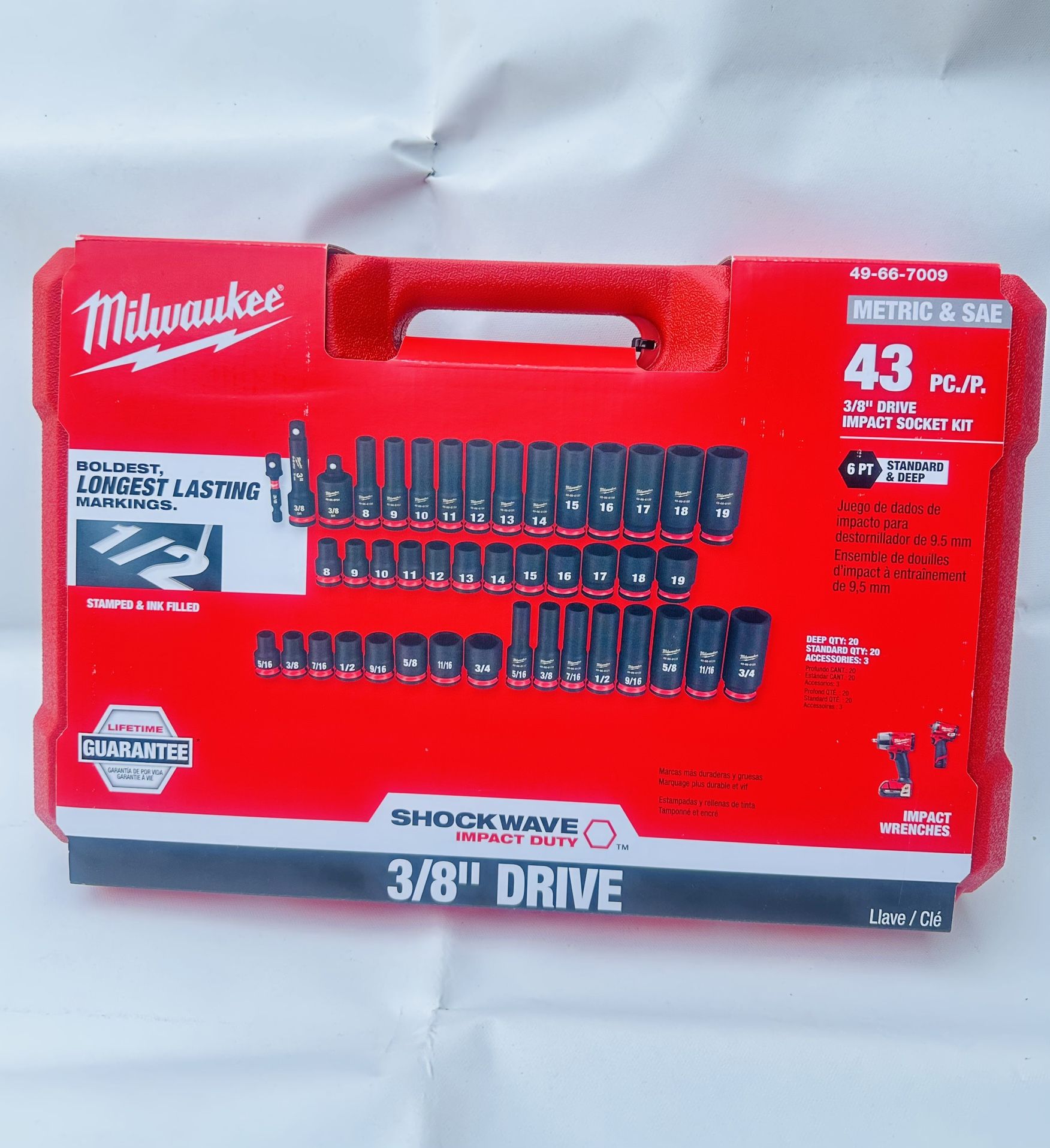 Milwaukee SHOCKWAVE 3/8 in. Drive SAE and Metric 6 Point Impact Socket Set (43-Piece)