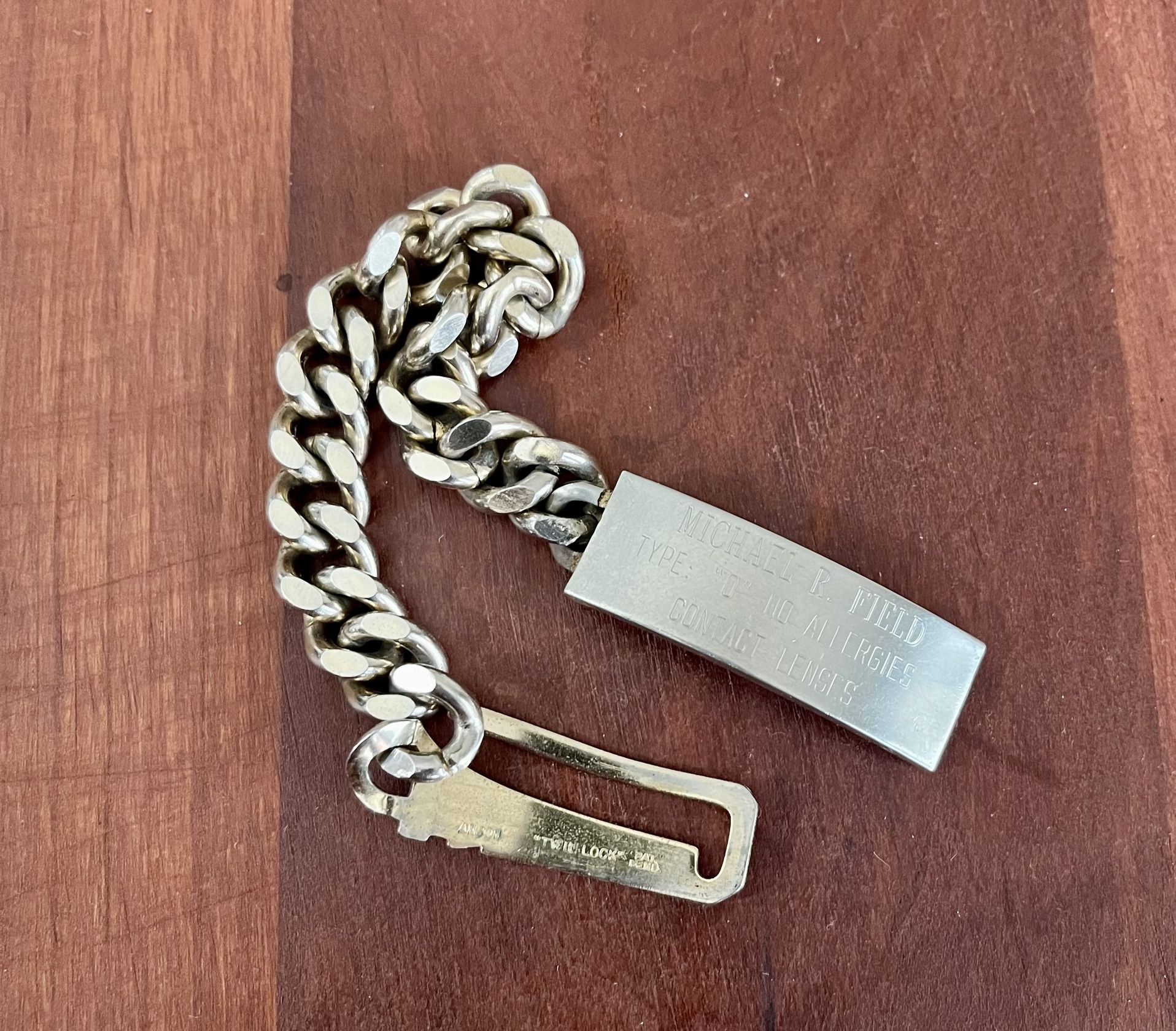 Vintage Anson “Twin Lock” Chain Link EARLY PAT. PEND. Engraved Gold Tone ID Bracelet!