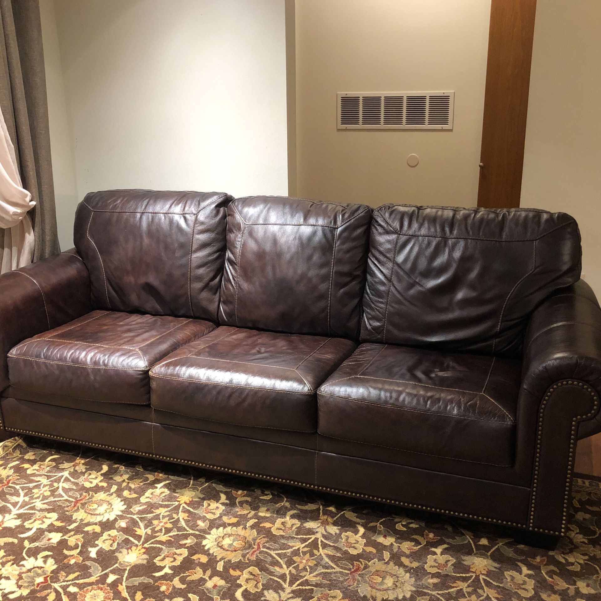 Brown Leather Sofa With Ottoman 