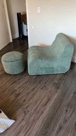 Sage Green Corduroy Lounge Chair with Ottoman