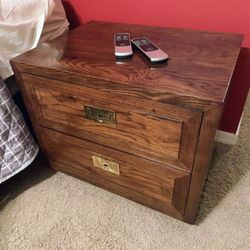 Nightstand Bedroom Night Stand Bedside Dresser HENREDON Fine Furniture Wood Walnut Mahogany Oak Scene One Campaign Style Mid Century Modern