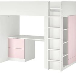 IKEA SMASTAD TWIN SIZE LOFT BED W/ MATTRESS, DESK, CLOSET & CHAIR