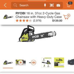 RYOBI 16 INCHES CHAINSAW GAS WITH HEAVY DUTY CASE BRAND NEW 