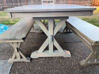 MOR Furniture Farmhouse Dining Set – Table, 2 Benches & 2 Chairs