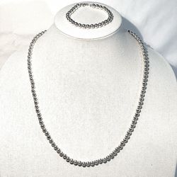 Vintage never worn .925 silver 22” bead, strand neck necklace with matching silver 7” bracelet