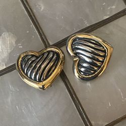 Two Pairs Of Vintage Heart Shaped Clip On Earrings