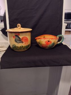 Hand-Painted Ceramic Canister and Gravy Boat Set