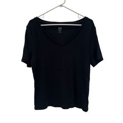 Gap Womens XL Modern Tee Black Short Sleeve Shirt V-Neck Soft Stretch Casual