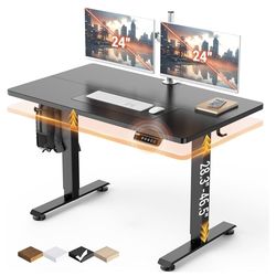 Veken 47.2" Standing Desk, Adjustable Height Office Desk with Wood Desktop, Computer Table for Home Work, Study and Gaming, Small Spaces, Modern Furni