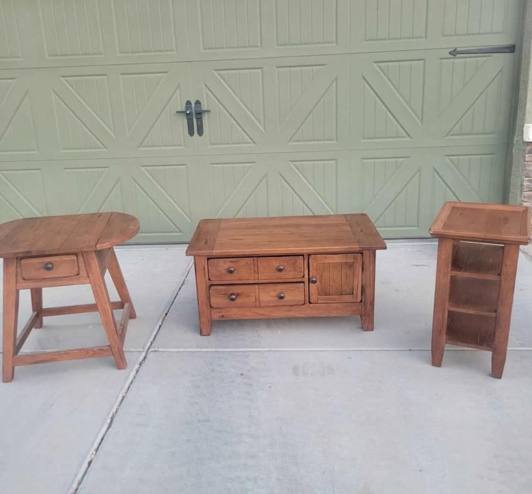 Solid Wood Rustic/Farmhouse/Southwest Coffee Table and Side Table Set