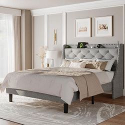 King Bed Frame with Upholstered Wingback