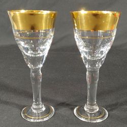 Vintage Aperitif Cordial Glasses Wide Gold Band Set of 2 MCM