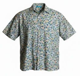 Tori Richard Cotton Lawn Shirt L Yin Yang Lantern Hawaiian Button Up Blue