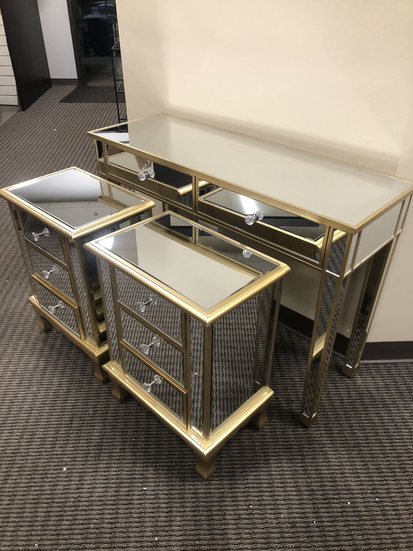 Champagne Gold End Table, Nightstand, Desk, Vanity Set - BRAND NEW- Sold Individually Or As a Set