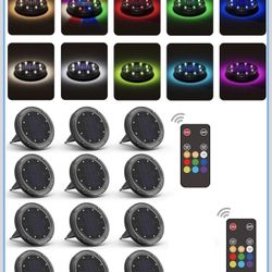 Luces solares de suelo que cambian de color con control remoto de larga distancia de 33 pies - Luces solares planas impermeables para exteriores - Luc