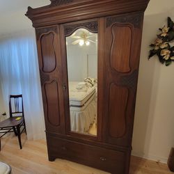 Vintage Armoire With Single Door And Full Length Mirror 