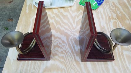 French horn brass bookends