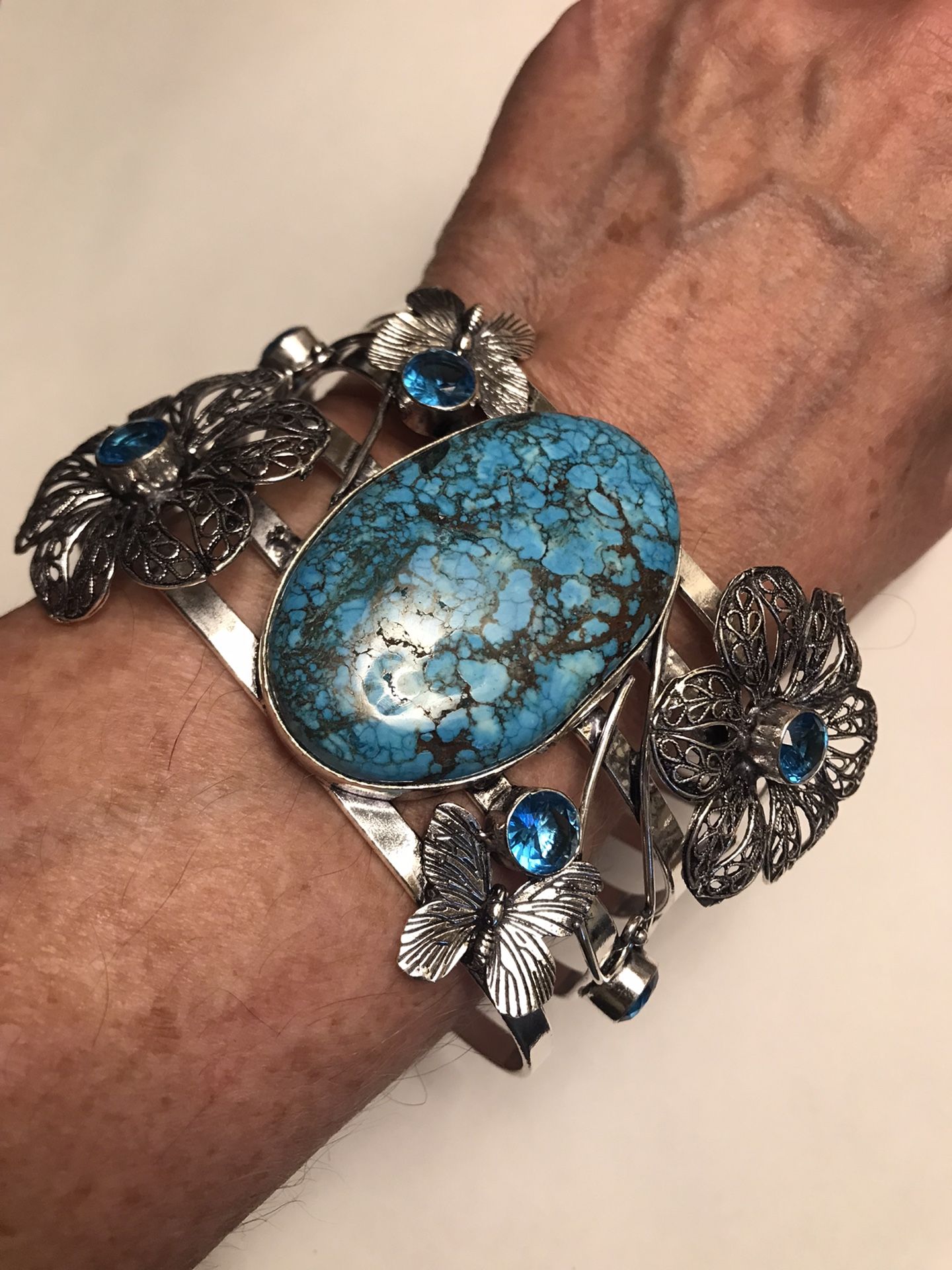 Turquoise Blue Topaz 925 Sterling Silver Cuff Bracelet