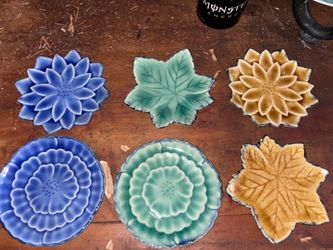 Vintage Nakagama Japan Ceramic Floral and Leaf Dishes - Set of 6