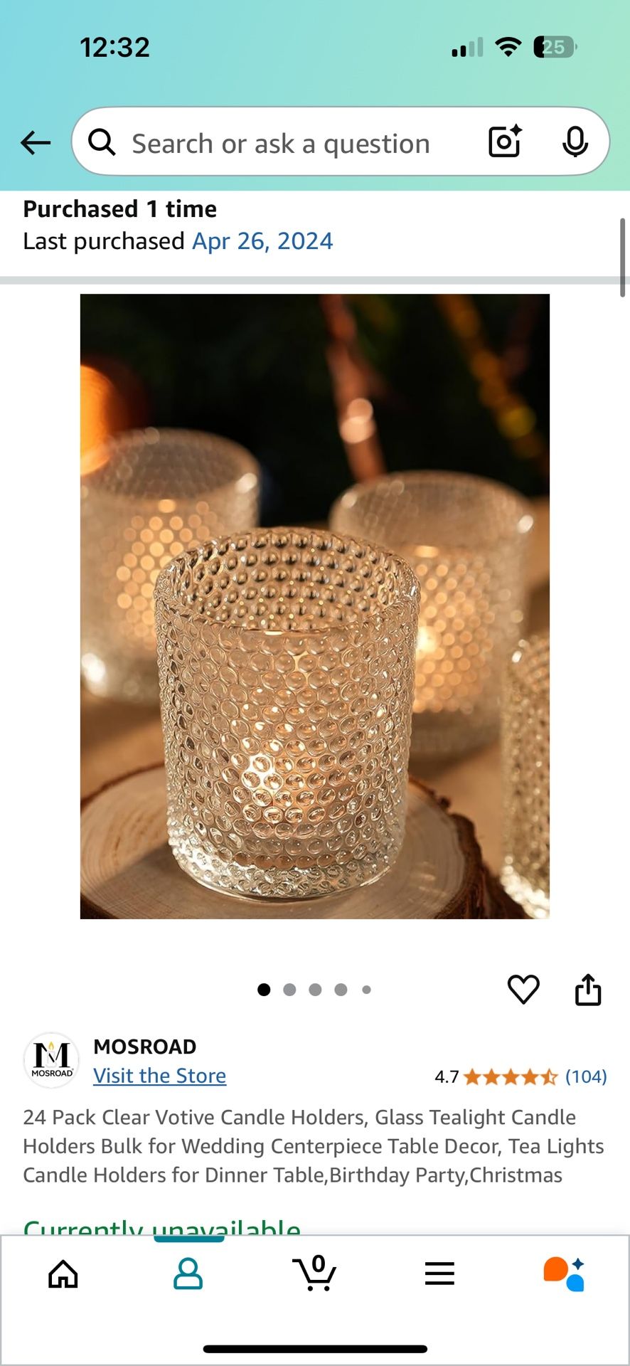 Used- Clear Glass Votives With Tea light LED Candles