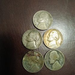 (5) War Time Silver Nickles