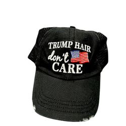 New Embroidered “Trump Hair Don’t Care” American Flag Trucker Baseball Cap Hat MAGA