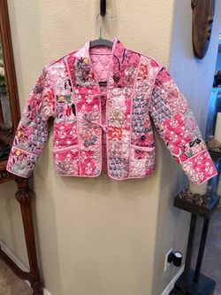 Girls Kids Pink Reversible Fun Patchwork Quilted Floral Jacket Size 8-10Y