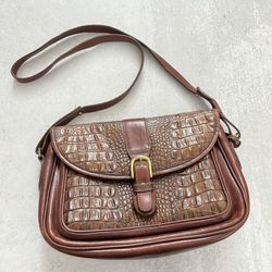 Vintage Brahmin Brown Leather Crocodile Shoulder Bag Made In USA